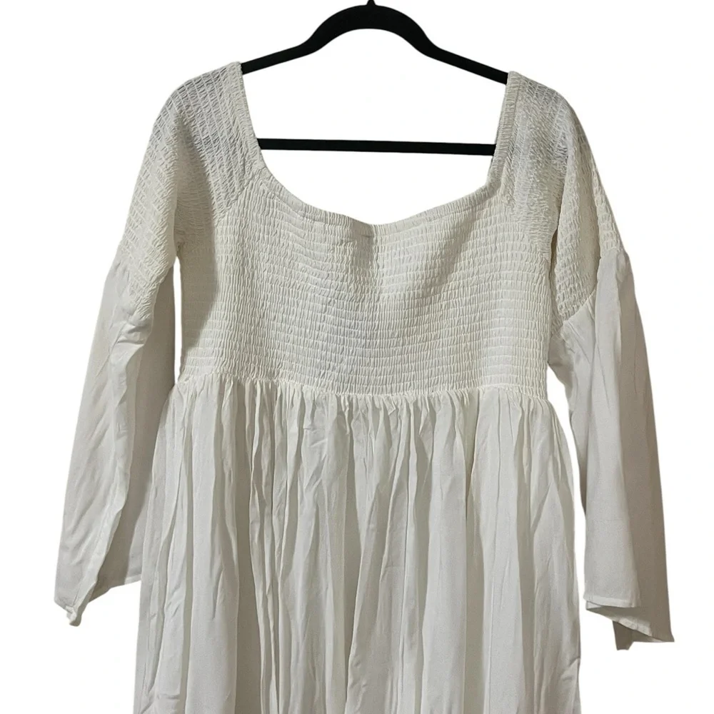 Torrid NWT ivory off the shoulder smocked long bell sleeve skater mini dress - Picture 4 of 12